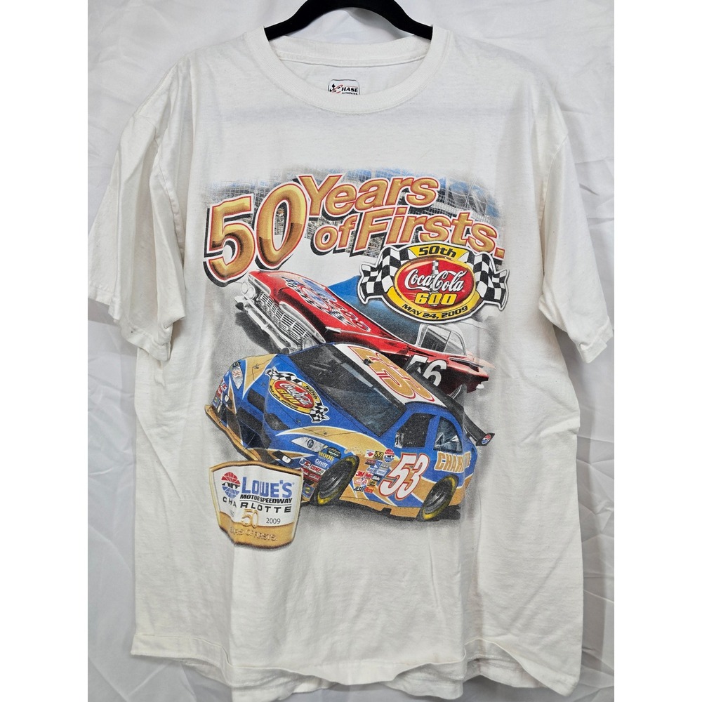Chase Authentics NASCAR Coca-Cola 600 50th Anniversary T-Shirt 2009 Mens L White
